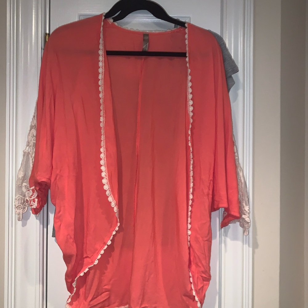 Coral coverup with sleeve lace detail